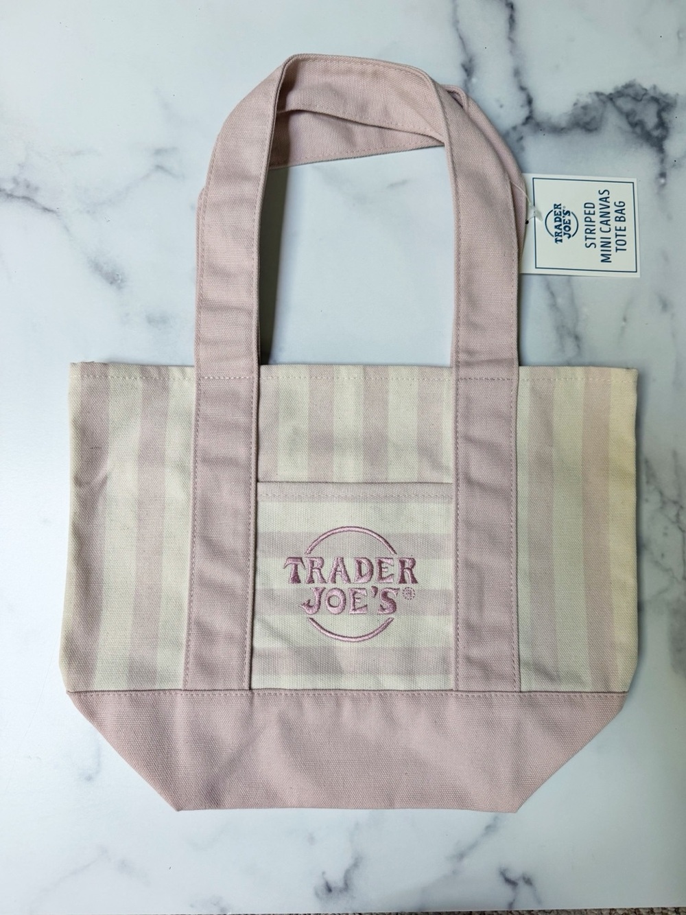 Trader Joe's Pink Striped Mini Canvas Tote Bag